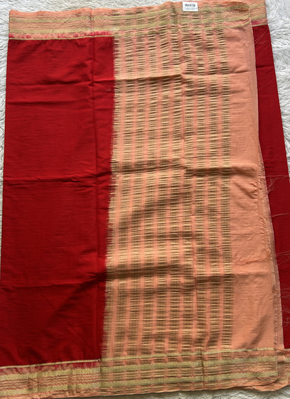 Semi Georgette Saree Red Colored elegantly adorned with a Zari Border. - Sampradaya Designer Studio