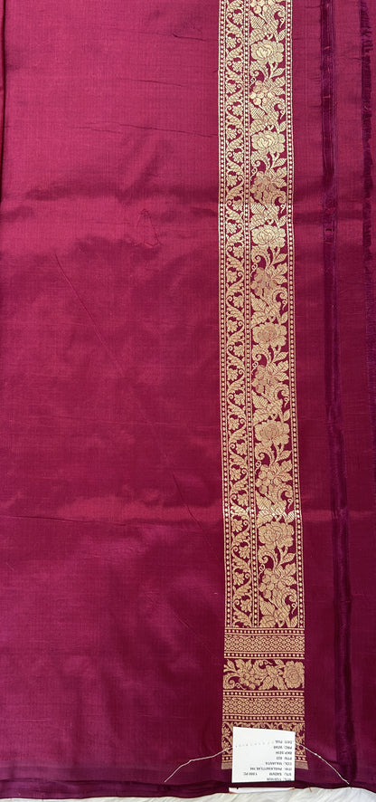 Banarasi Katan Silk Saree Magenta colored Saree complemented with a Gold Zari border. - Sampradaya Designer Studio