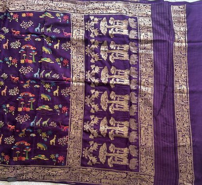 Banarasi Fancy Saree Metallic Purple Colored Complemented with a Gold Zari Border. - Sampradaya Designer Studio