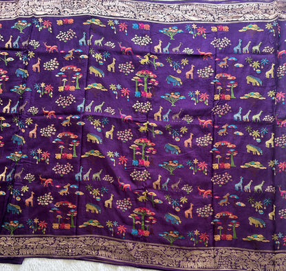 Banarasi Fancy Saree Metallic Purple Colored Complemented with a Gold Zari Border. - Sampradaya Designer Studio