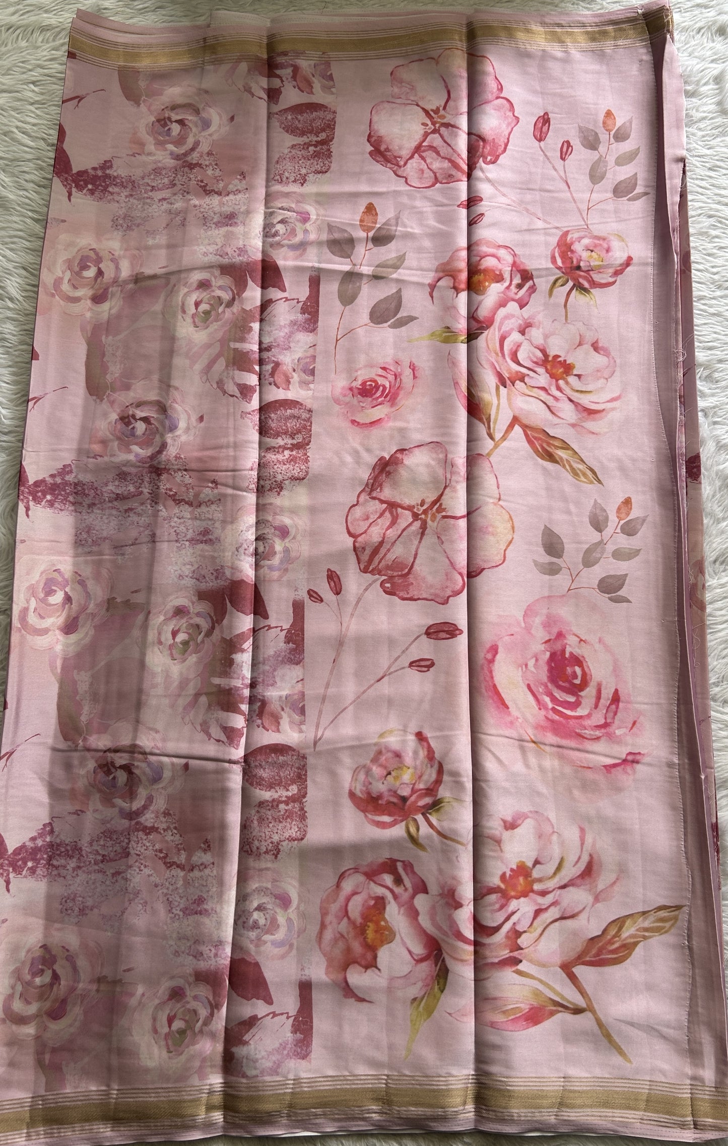 Satin Silk Saree Light Pink Colored Complemented with a Zari Border. - Sampradaya Designer Studio