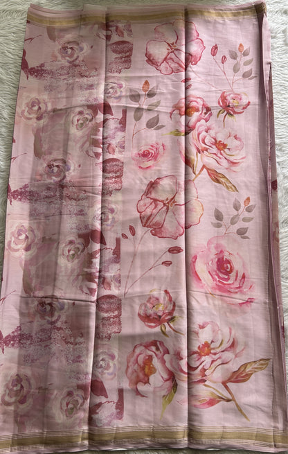 Satin Silk Saree Light Pink Colored Complemented with a Zari Border. - Sampradaya Designer Studio