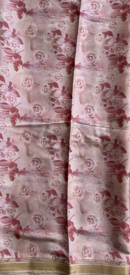 Satin Silk Saree Light Pink Colored Complemented with a Zari Border. - Sampradaya Designer Studio