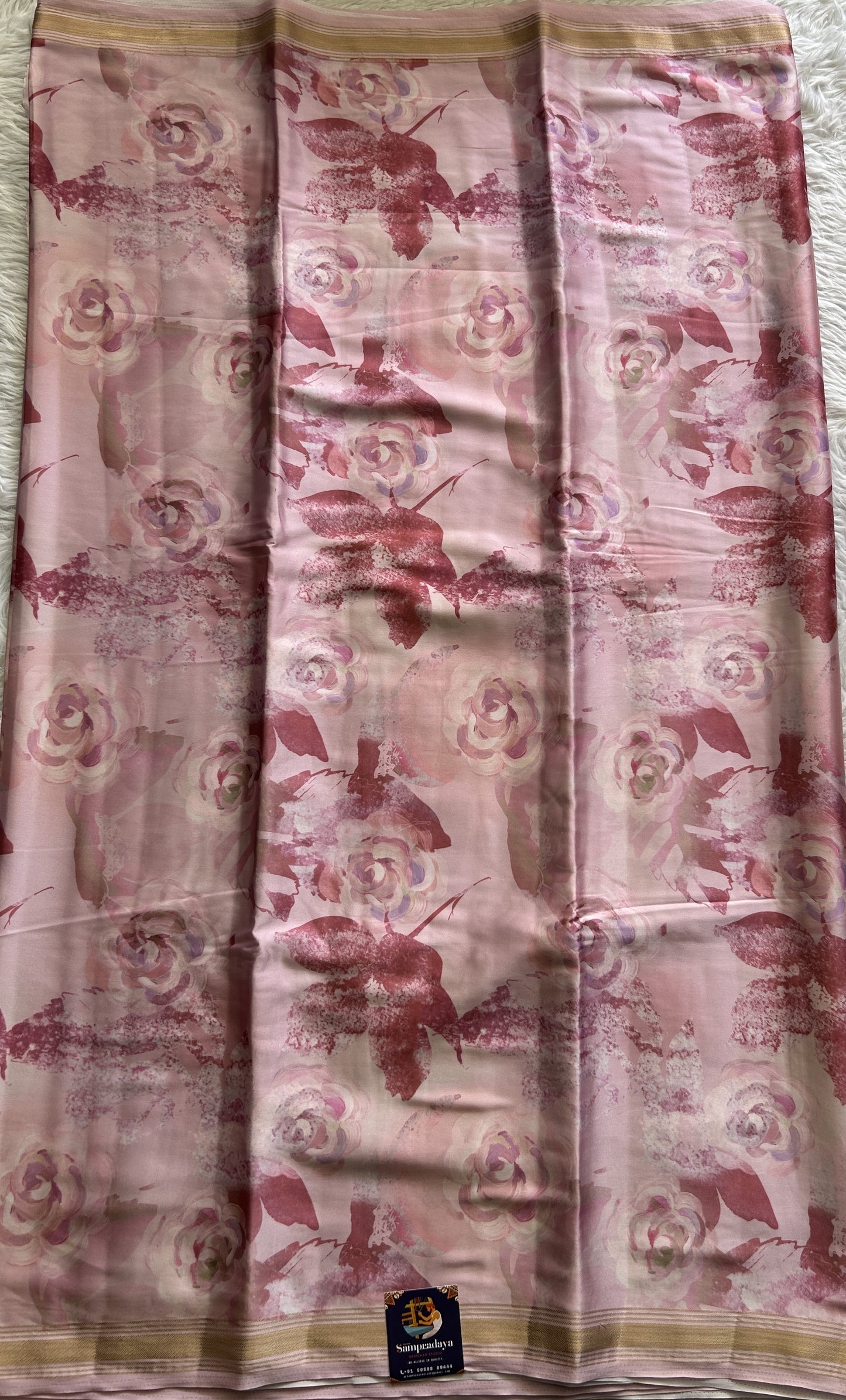 Satin Silk Saree Light Pink Colored Complemented with a Zari Border. - Sampradaya Designer Studio