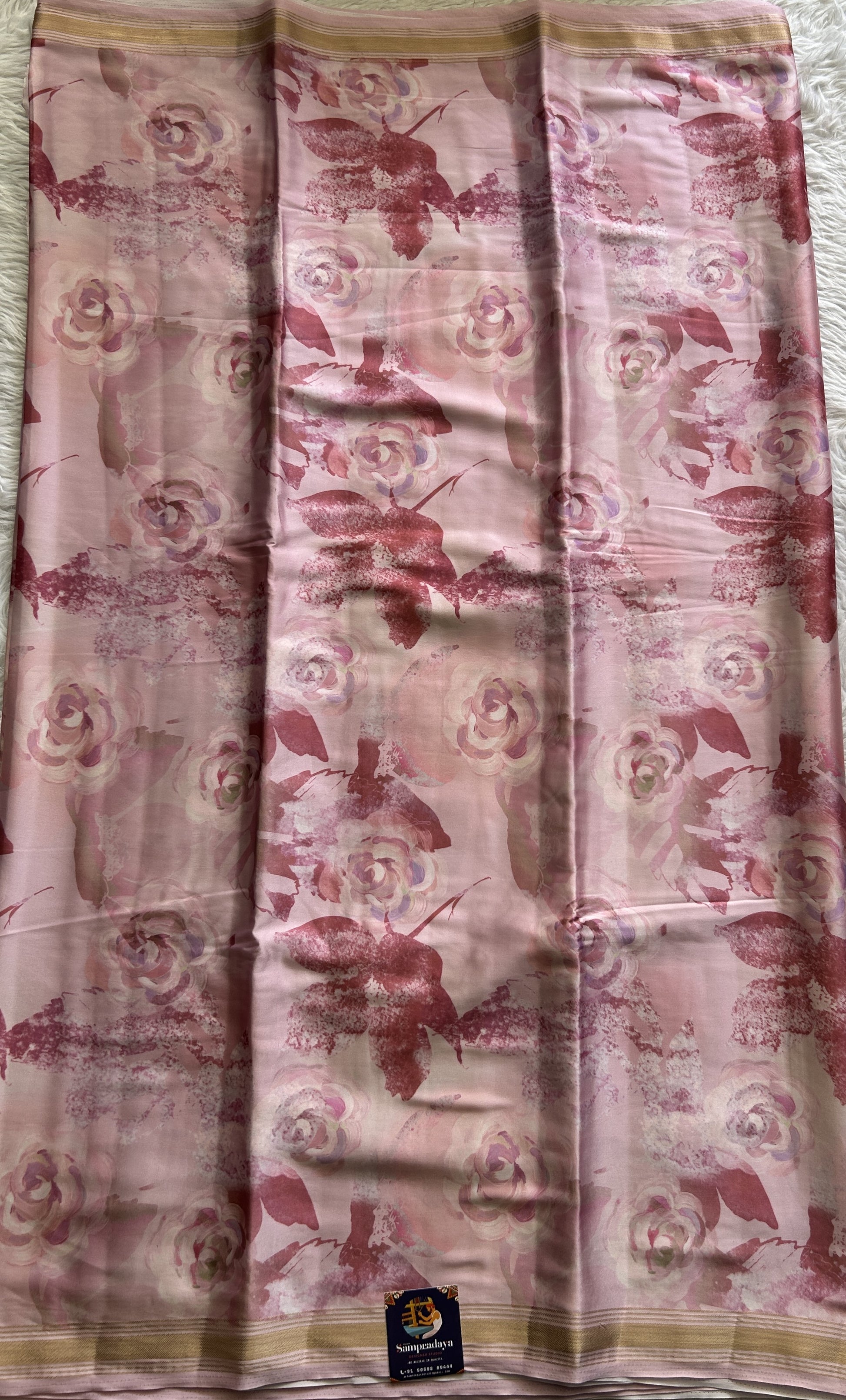 Satin Silk Saree Light Pink Colored Complemented with a Zari Border. - Sampradaya Designer Studio