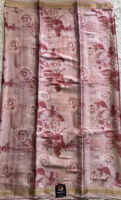 Satin Silk Saree Light Pink Colored Complemented with a Zari Border. - Sampradaya Designer Studio