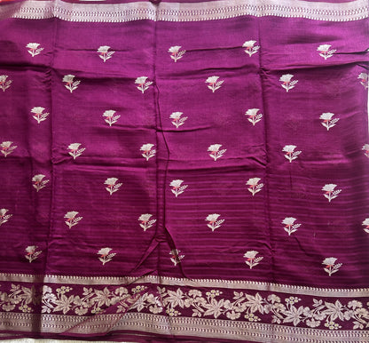 Banarasi Fancy Saree Dark Purple Colored Complemented with a Silver Zari Border. - Sampradaya Designer Studio