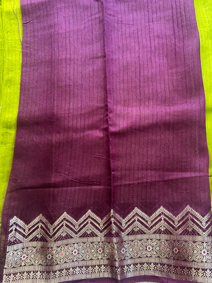 Banarasi Fancy Saree Olive Green Colored Complemented with a Gold Zari Border. - Sampradaya Designer Studio