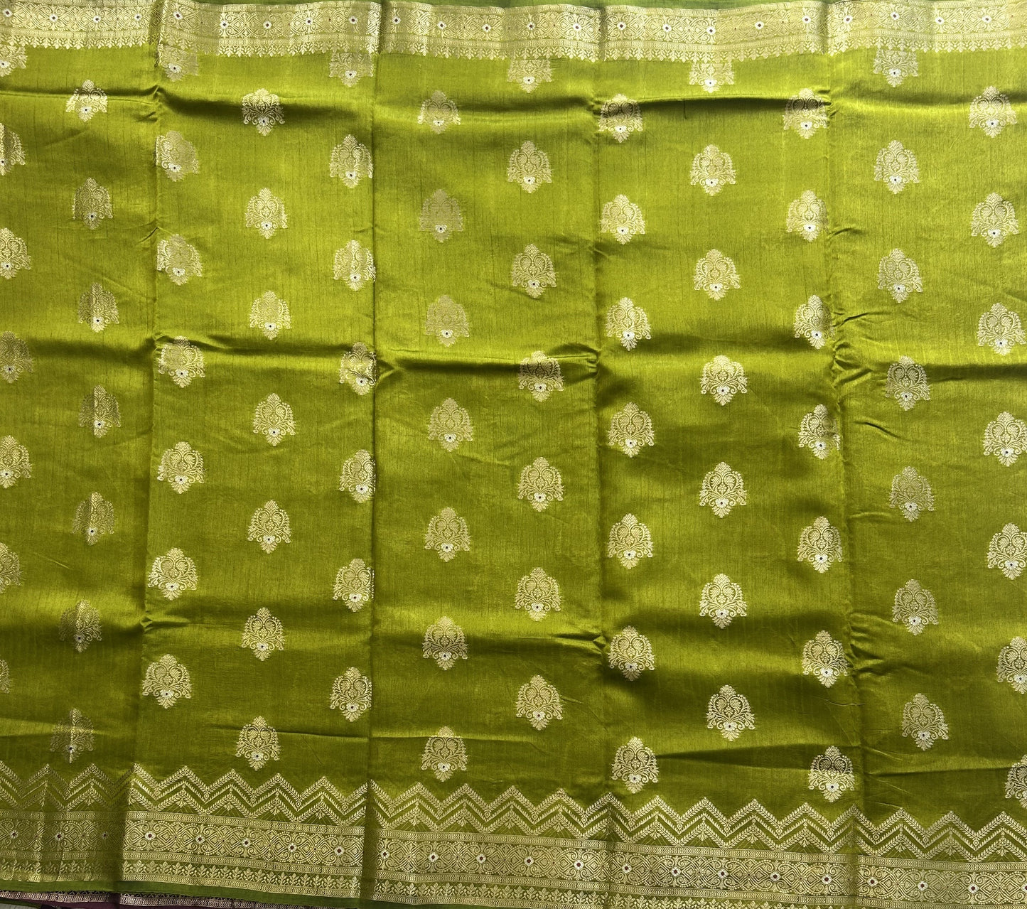 Banarasi Fancy Saree Olive Green Colored Complemented with a Gold Zari Border. - Sampradaya Designer Studio