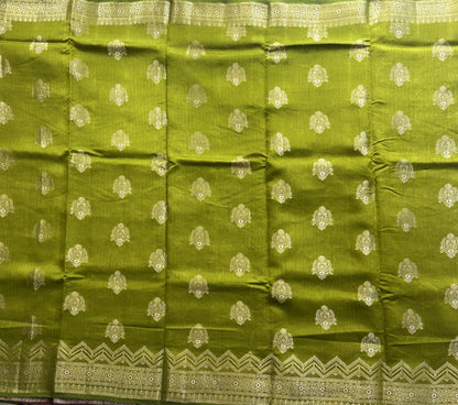 Banarasi Fancy Saree Olive Green Colored Complemented with a Gold Zari Border. - Sampradaya Designer Studio