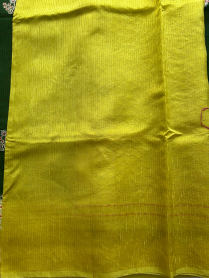 Banarasi Fancy Saree Jungle Green Colored Complemented with a Gold Zari Border.