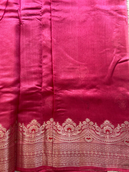 Banarasi Fancy Saree cerise Pink Colored Complemented with a Silver Zari Border. - Sampradaya Designer Studio