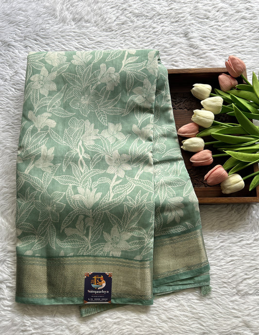 Dola Crepe Saree Sea Green Colored Complemented with a Zari Border. - Sampradaya Designer Studio