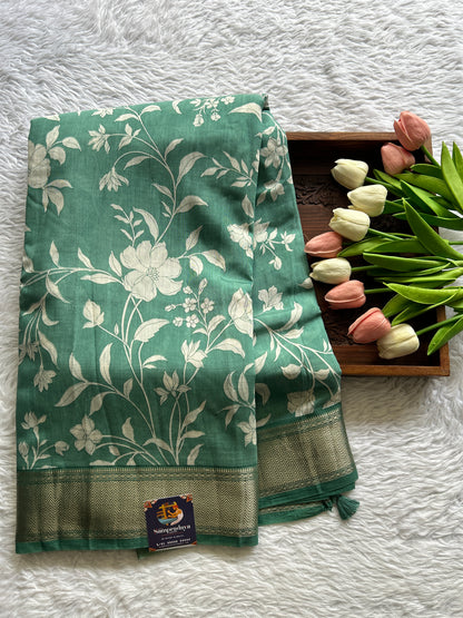Dola Crepe Saree Sea Green Colored Complemented with a Zari Border. - Sampradaya Designer Studio