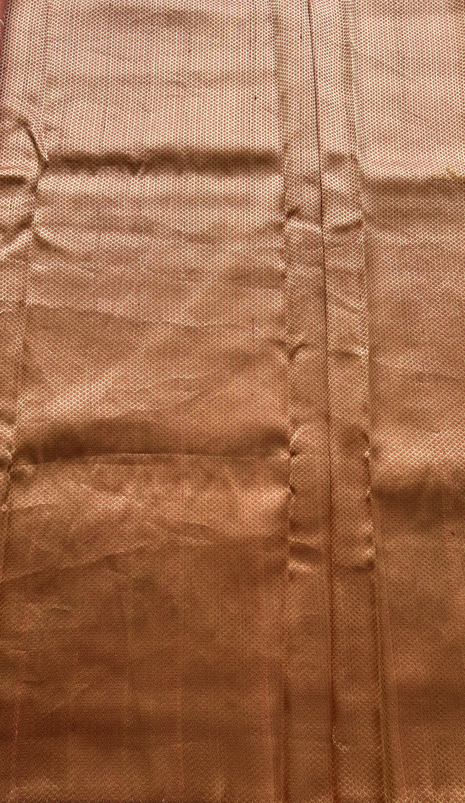 Banarasi Tussar Georgette Plain Saree Peach Colored Exquisite Zari Border. - Sampradaya Designer Studio