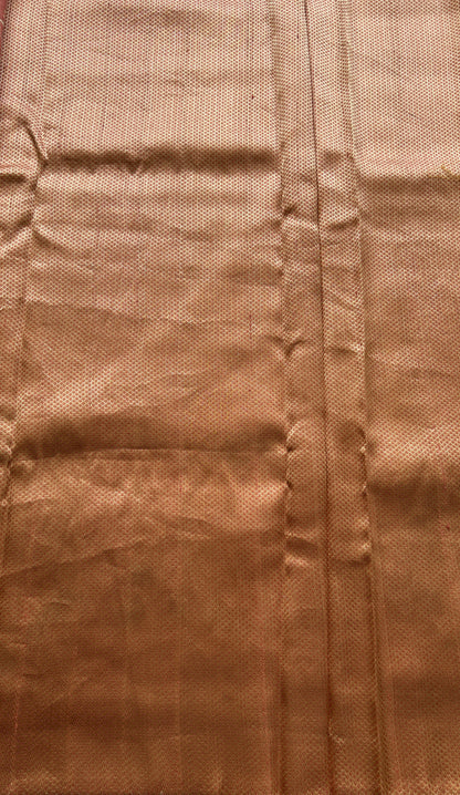 Banarasi Tussar Georgette Plain Saree Peach Colored Exquisite Zari Border. - Sampradaya Designer Studio