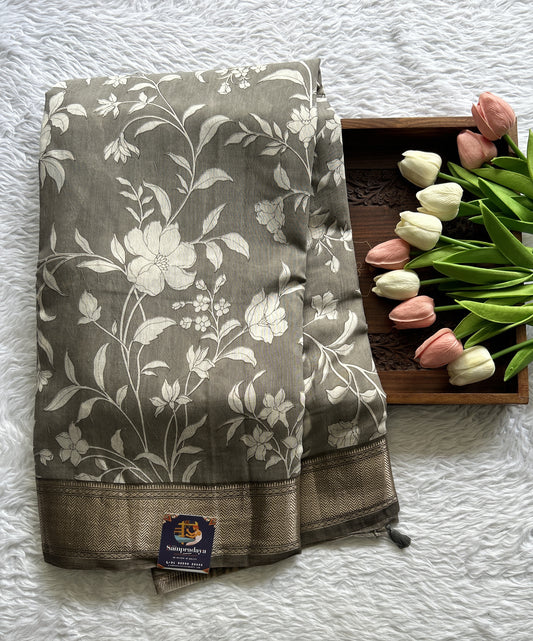 Dola Crepe Saree Gray Colored Complemented with a Zari Border. - Sampradaya Designer Studio