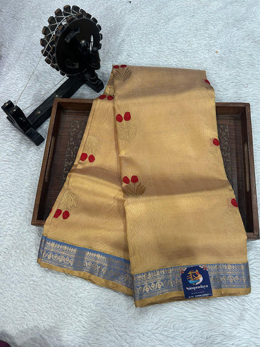 Chanderi Silk Saree  Flesh color Elegantly Paired with a Gold Zari Border