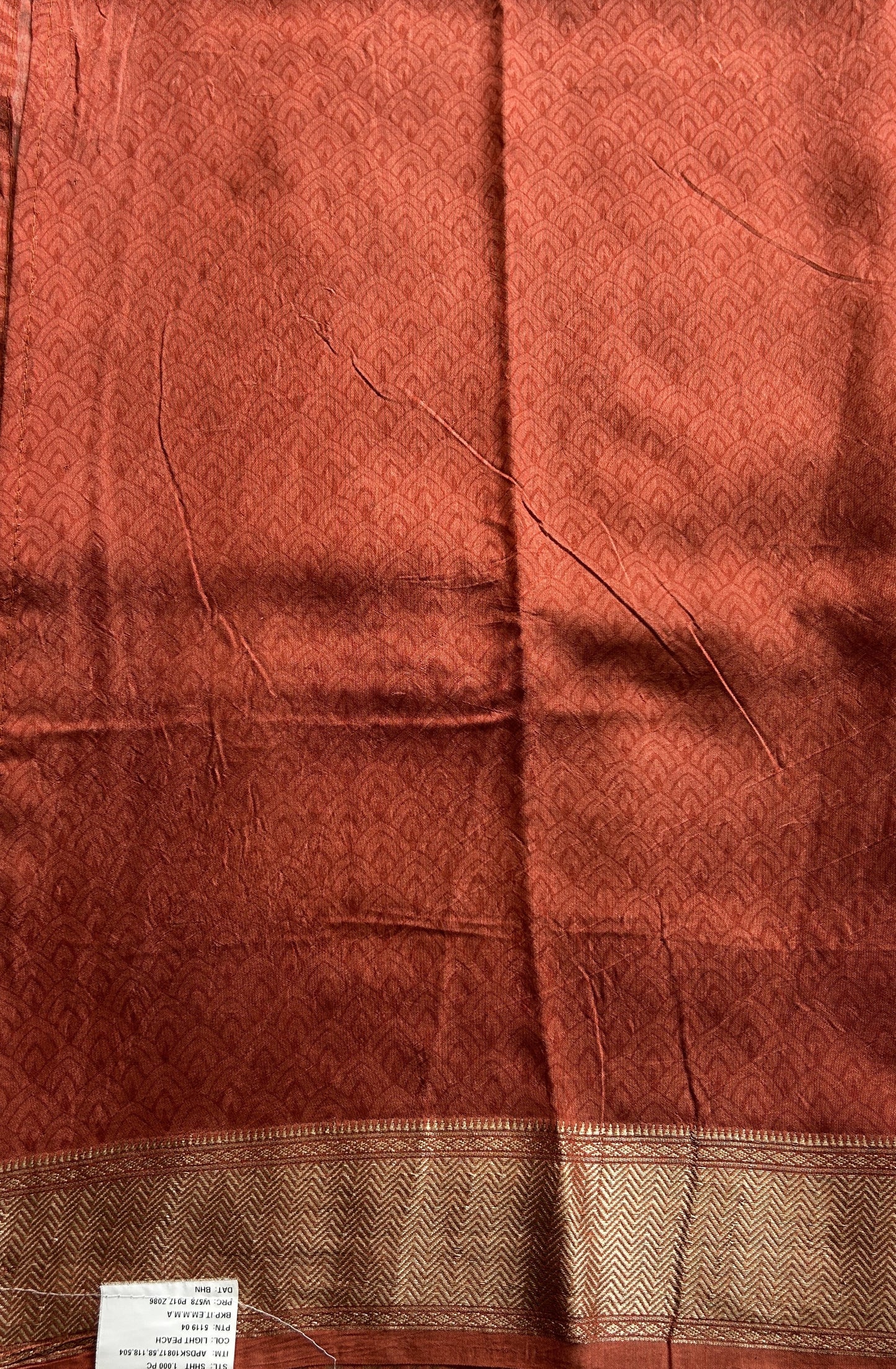 Dola Crepe Saree Peach Colored Complemented with a Zari Border. - Sampradaya Designer Studio