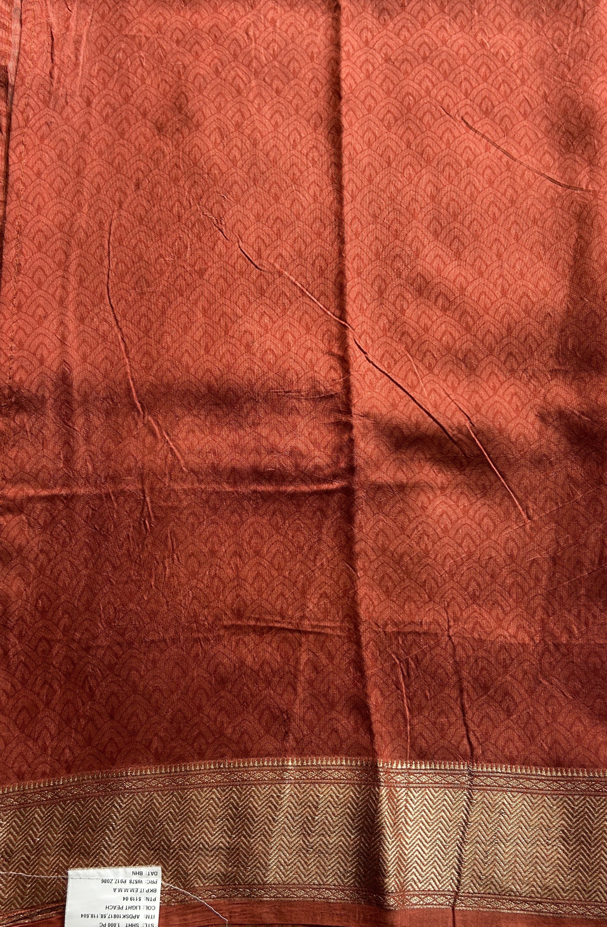 Dola Crepe Saree Peach Colored Complemented with a Zari Border. - Sampradaya Designer Studio