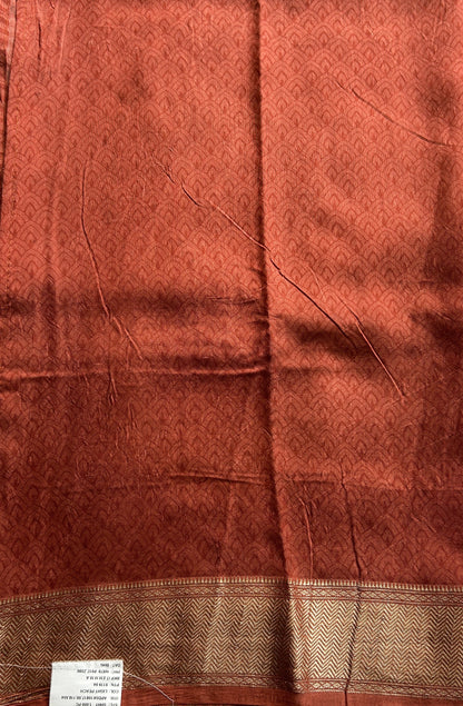 Dola Crepe Saree Peach Colored Complemented with a Zari Border. - Sampradaya Designer Studio