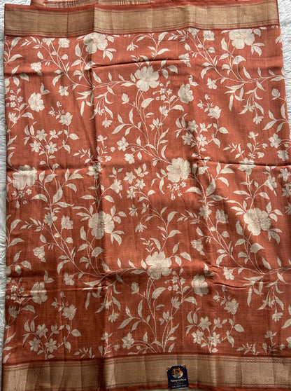 Dola Crepe Saree Peach Colored Complemented with a Zari Border. - Sampradaya Designer Studio