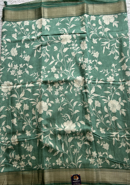 Dola Crepe Saree Sea Green Colored Complemented with a Zari Border. - Sampradaya Designer Studio