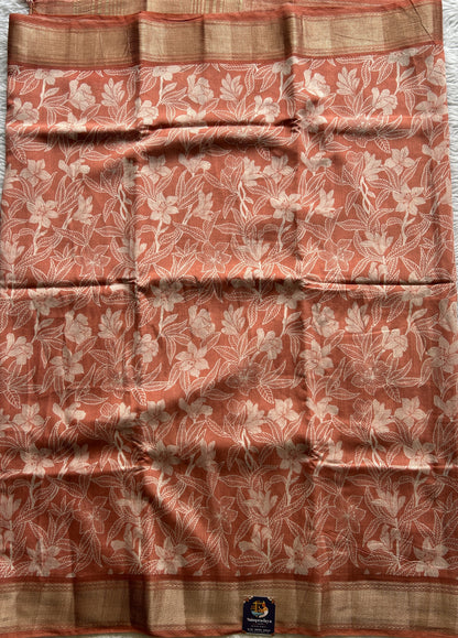 Dola Crepe Saree Light Orange Colored Complemented with a Zari Border. - Sampradaya Designer Studio