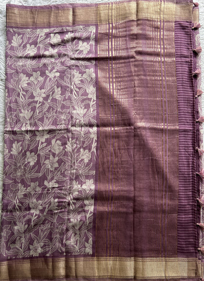 Dola Crepe Saree Lavender Colored Complemented with a Zari Border. - Sampradaya Designer Studio