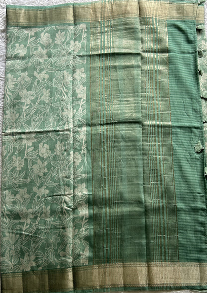 Dola Crepe Saree Sea Green Colored Complemented with a Zari Border. - Sampradaya Designer Studio
