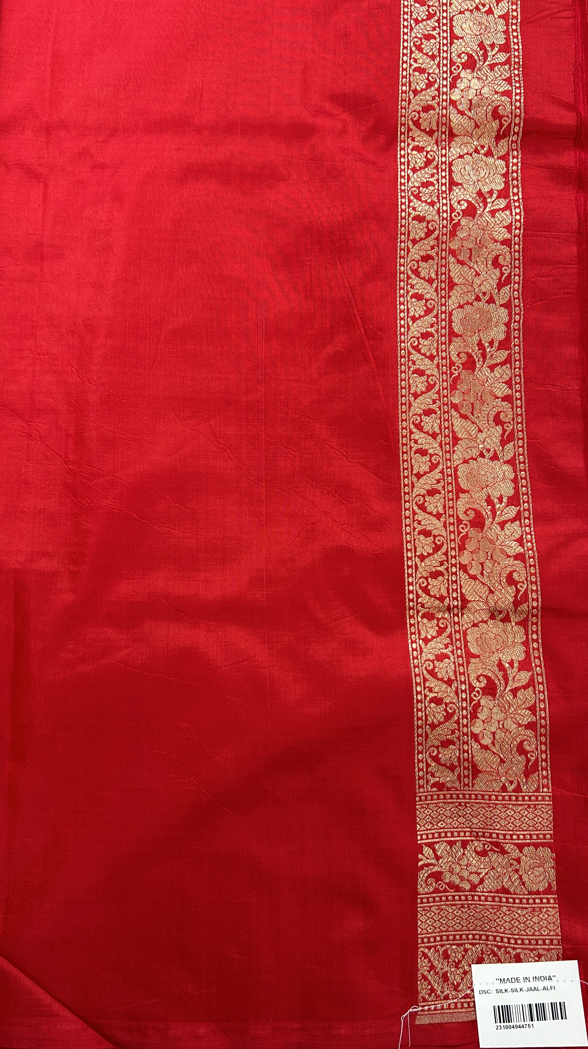 Banarasi Katan Silk Saree Red colored Saree complemented with a Gold Zari border. - Sampradaya Designer Studio