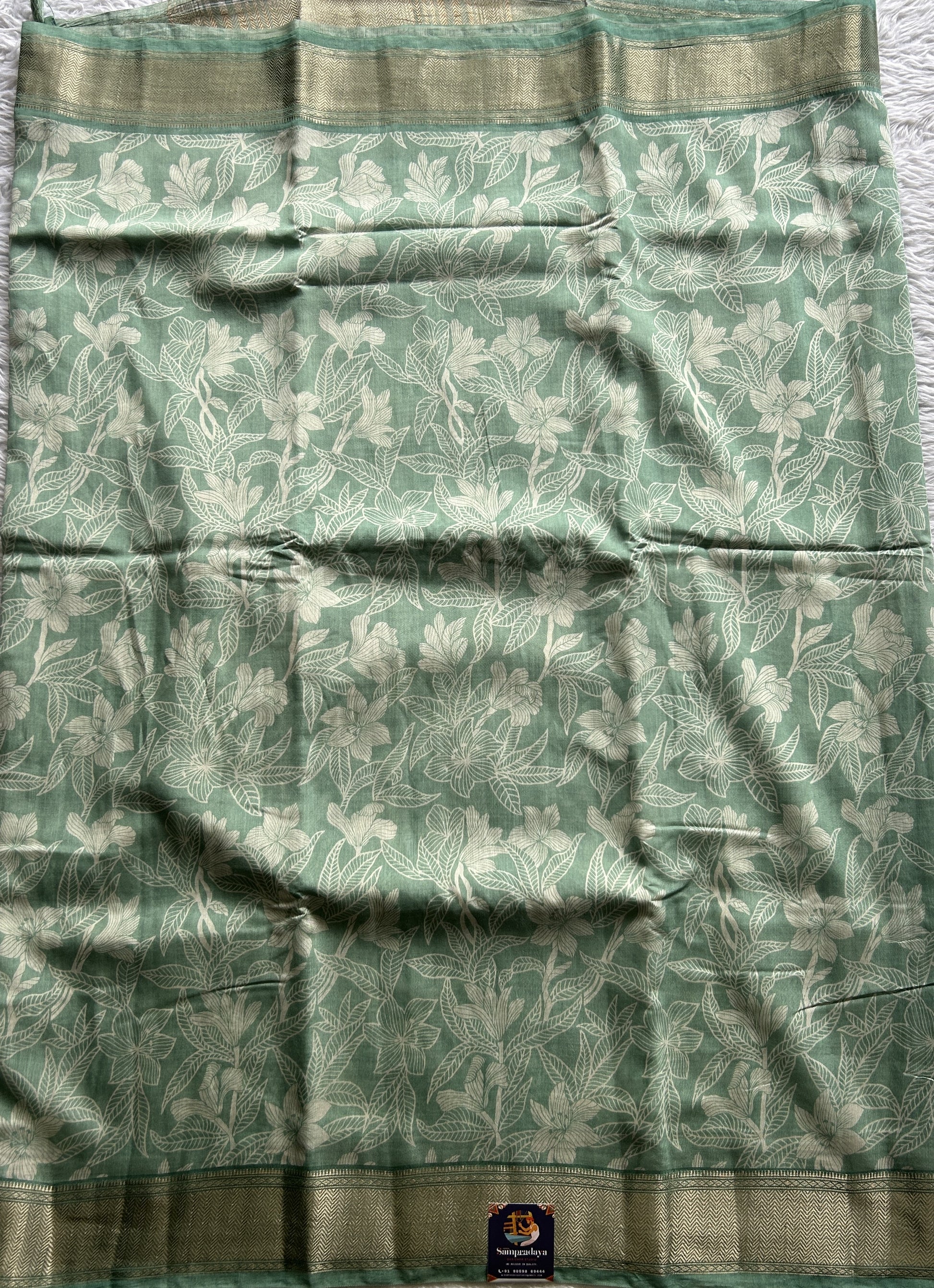 Dola Crepe Saree Sea Green Colored Complemented with a Zari Border. - Sampradaya Designer Studio