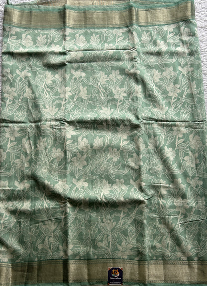 Dola Crepe Saree Sea Green Colored Complemented with a Zari Border. - Sampradaya Designer Studio