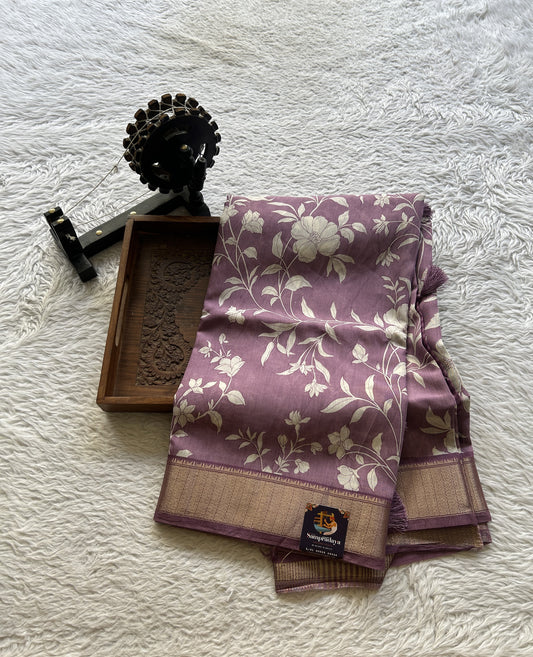 Dola Crepe Saree Lavender Colored Elegantly Paired with a Zari Border. - Sampradaya Designer Studio