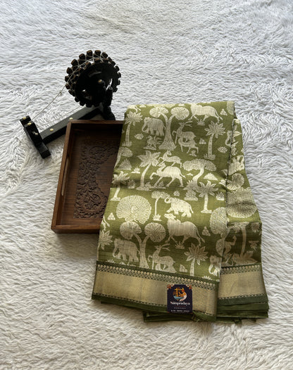 Dola Crepe Saree Jade Colored Elegantly Paired with a Zari Border. - Sampradaya Designer Studio