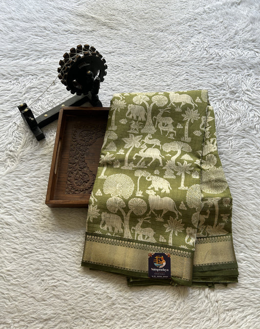 Dola Crepe Saree Jade Colored Elegantly Paired with a Zari Border. - Sampradaya Designer Studio