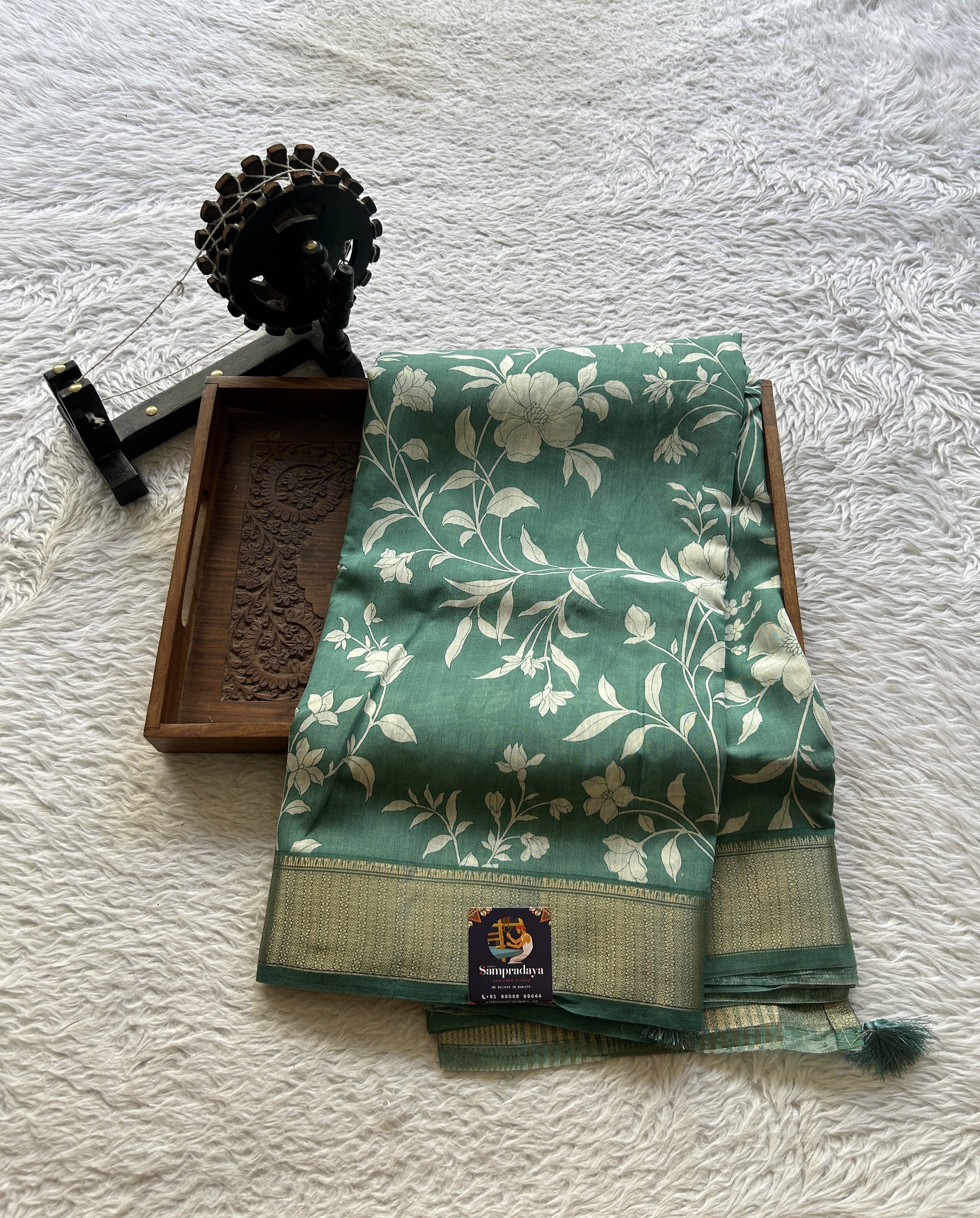 Dola Crepe Saree Mint Green Colored Elegantly Paired with a Zari Border. - Sampradaya Designer Studio