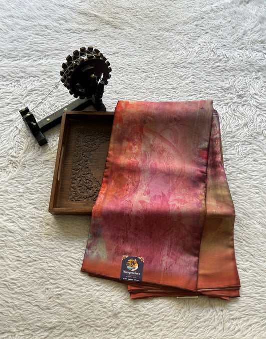 Satin Georgette Saree Multi Colored Elegantly Paired with a Borderless. - Sampradaya Designer Studio