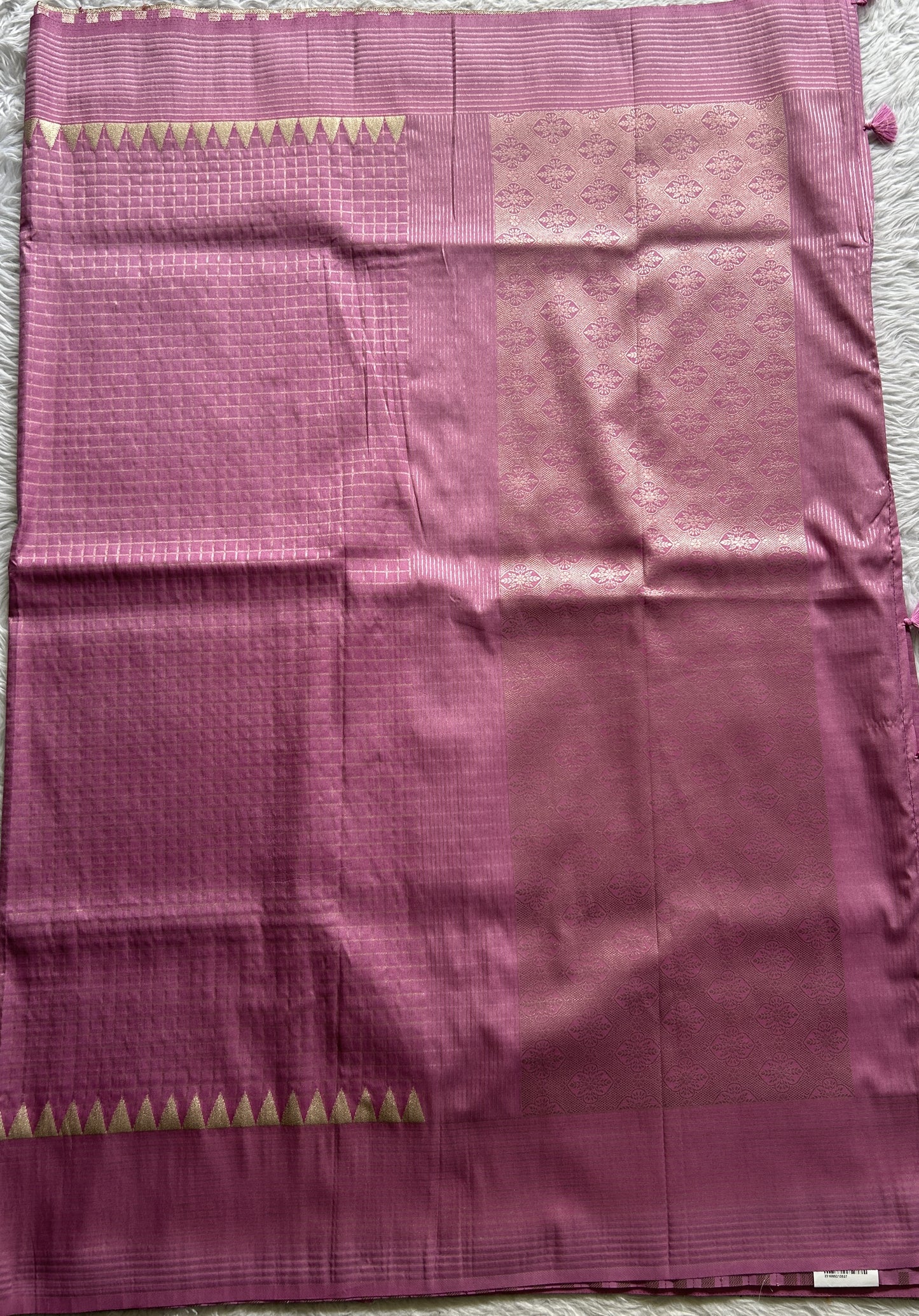 Semi Georgette Saree Lilac Colored Complemented with a Zari Border. - Sampradaya Designer Studio