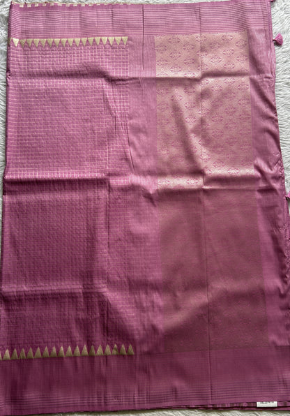 Semi Georgette Saree Lilac Colored Complemented with a Zari Border. - Sampradaya Designer Studio