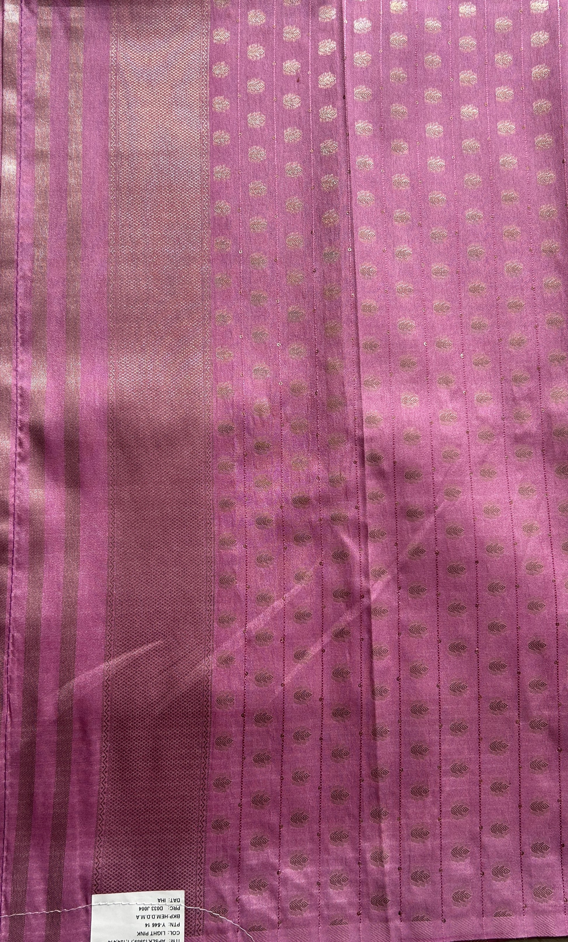 Semi Georgette Saree Lilac Colored Complemented with a Zari Border. - Sampradaya Designer Studio