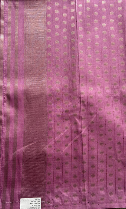 Semi Georgette Saree Lilac Colored Complemented with a Zari Border. - Sampradaya Designer Studio