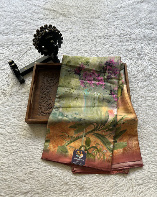 Satin Georgette Saree Dark Mint Green Colored Elegantly Paired with a Borderless. - Sampradaya Designer Studio