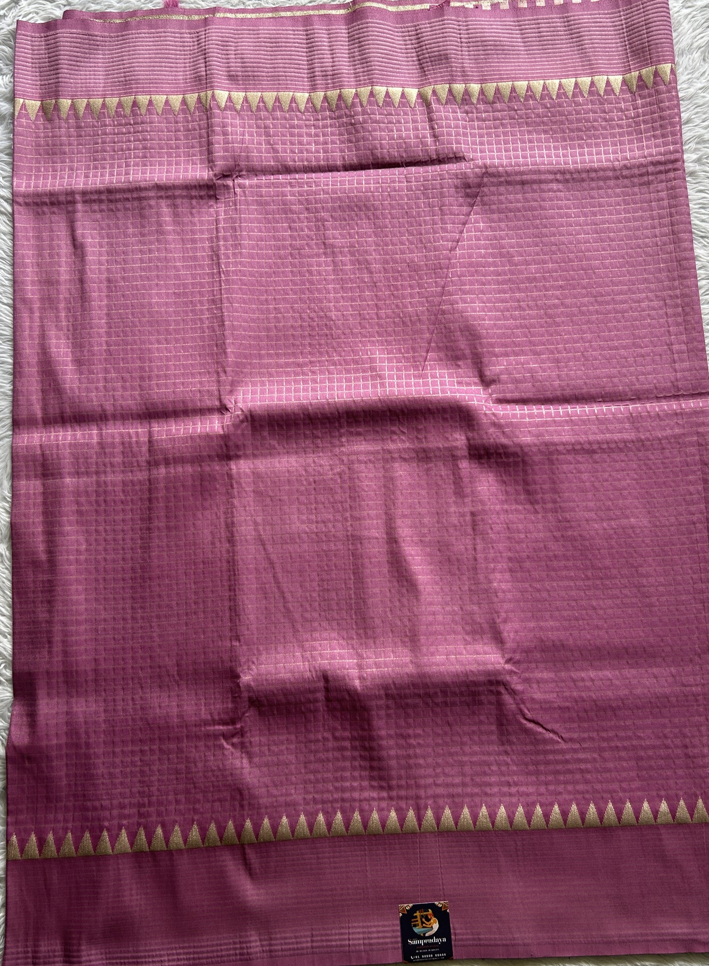 Semi Georgette Saree Lilac Colored Complemented with a Zari Border. - Sampradaya Designer Studio