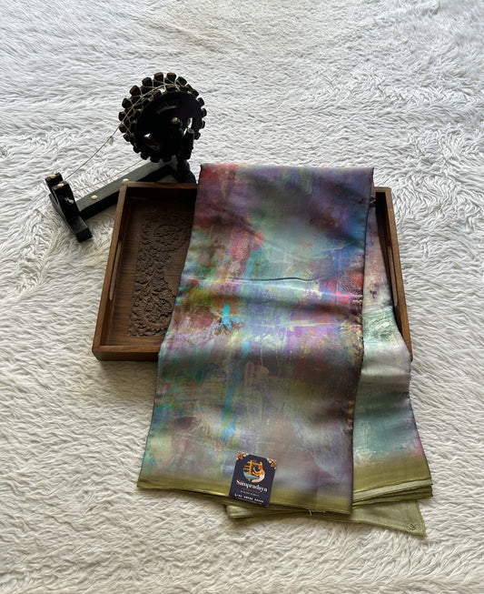 Satin Georgette Saree Sky Blue Colored Elegantly Paired with a Borderless. - Sampradaya Designer Studio