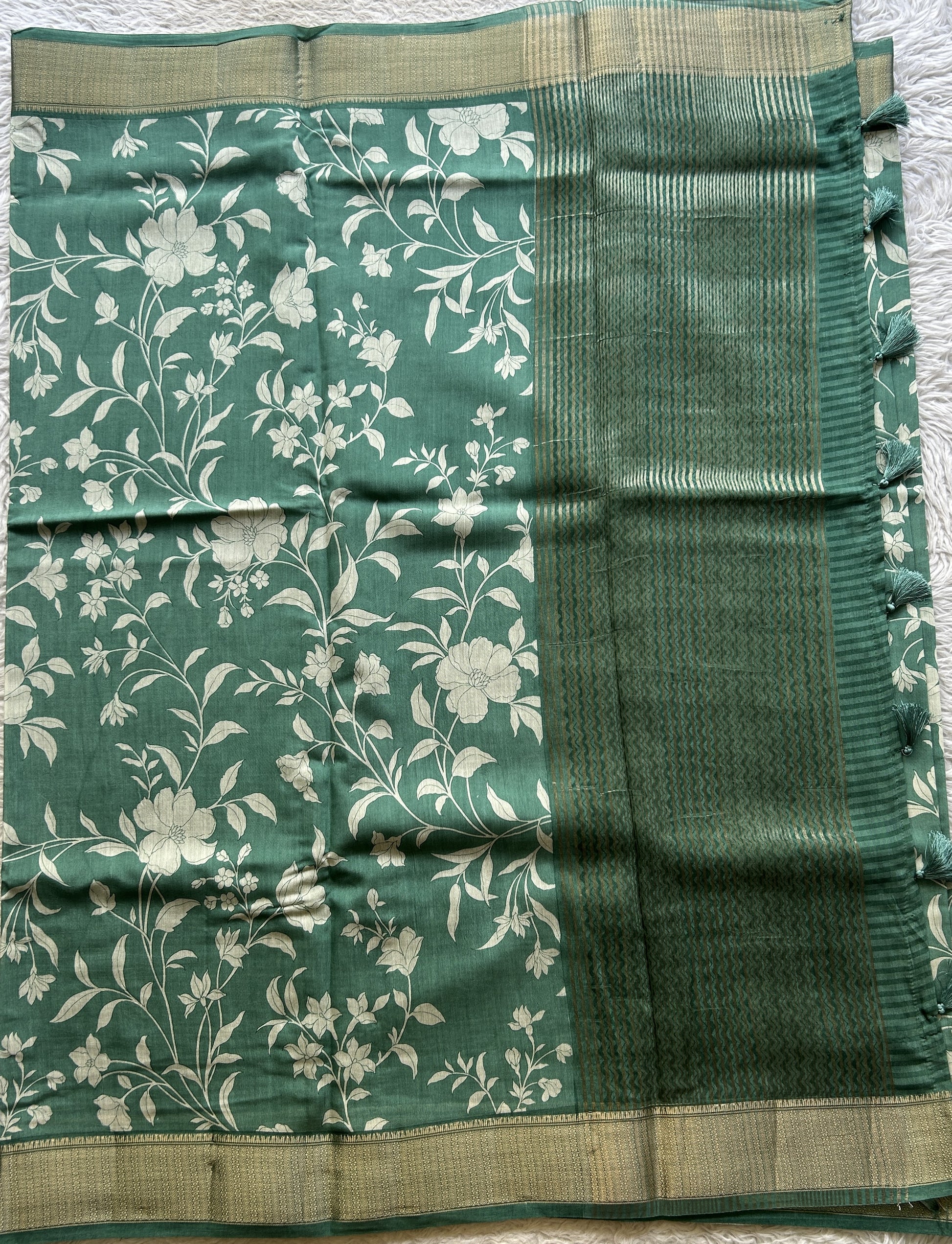 Dola Crepe Saree Mint Green Colored Elegantly Paired with a Zari Border. - Sampradaya Designer Studio