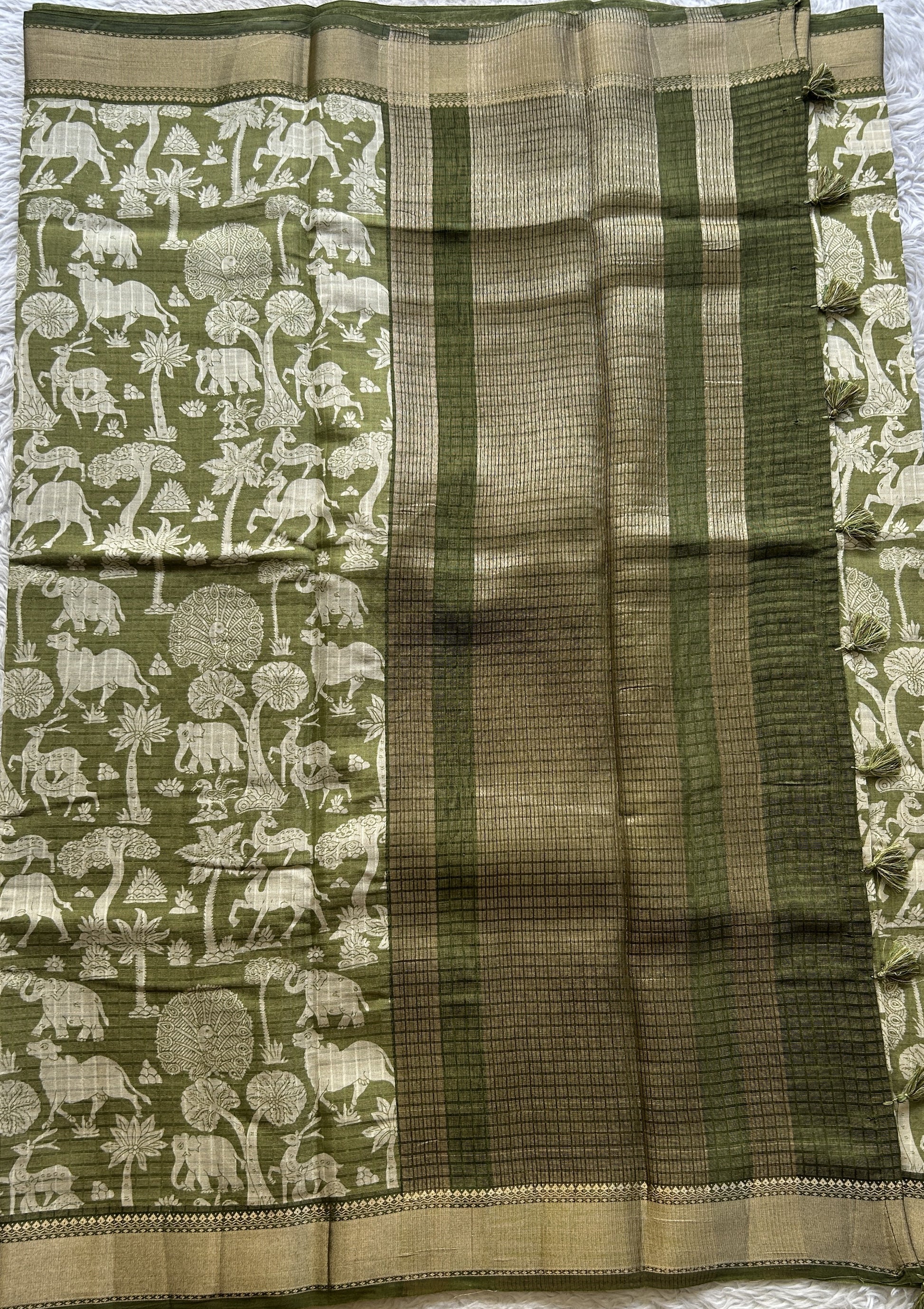 Dola Crepe Saree Jade Colored Elegantly Paired with a Zari Border. - Sampradaya Designer Studio