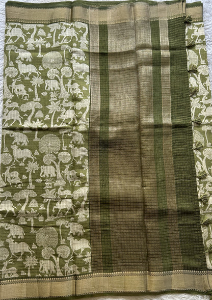 Dola Crepe Saree Jade Colored Elegantly Paired with a Zari Border. - Sampradaya Designer Studio