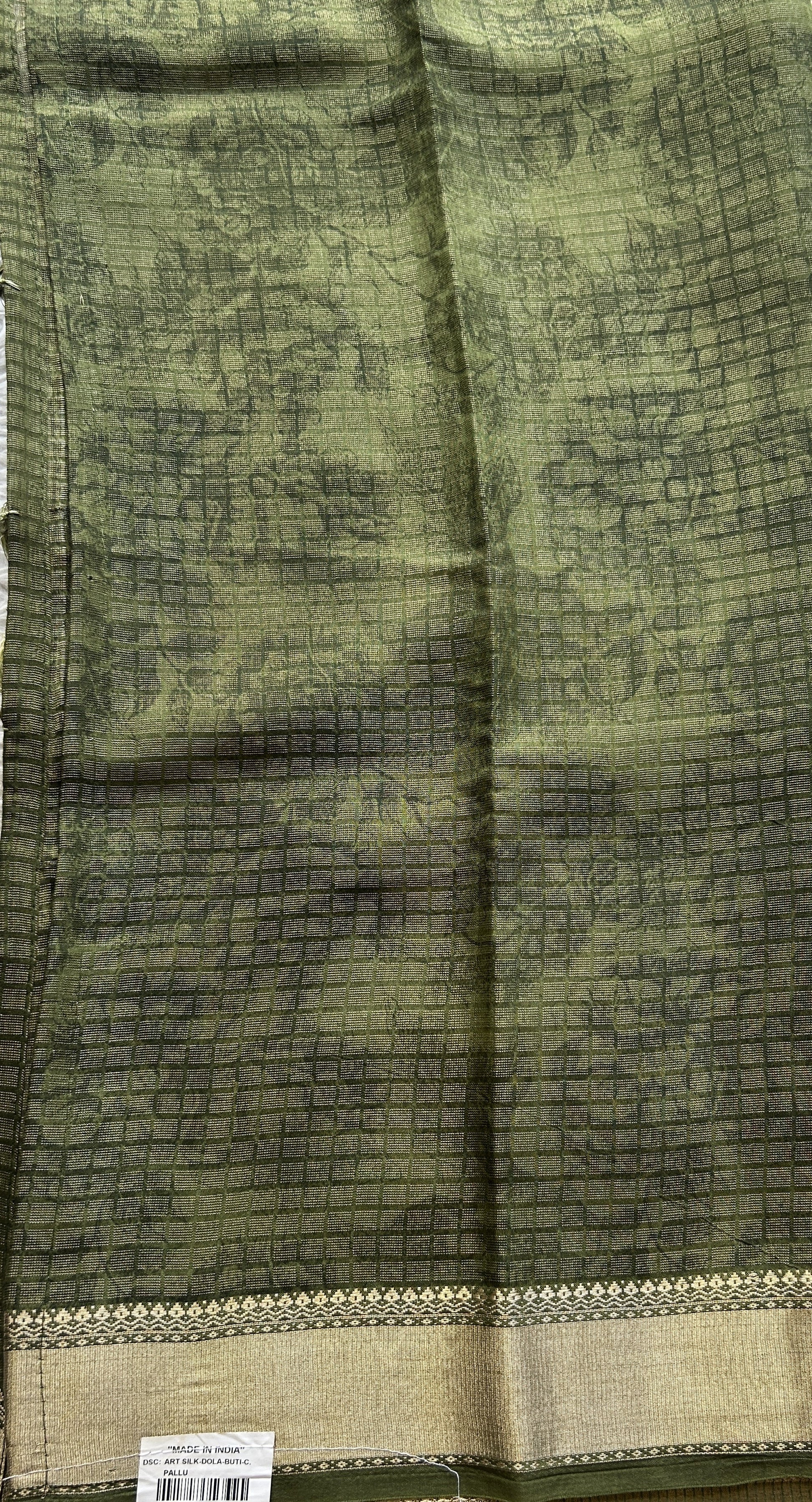 Dola Crepe Saree Jade Colored Elegantly Paired with a Zari Border. - Sampradaya Designer Studio