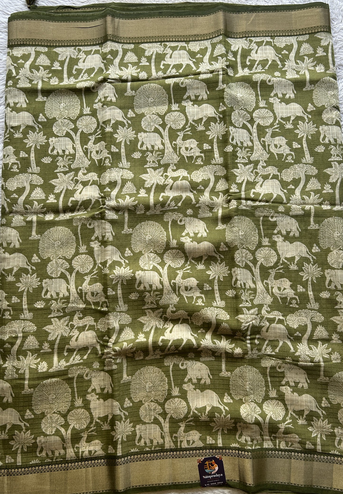 Dola Crepe Saree Jade Colored Elegantly Paired with a Zari Border. - Sampradaya Designer Studio